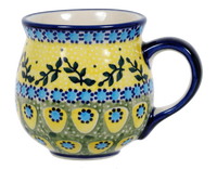 A picture of a Polish Pottery Medium Belly Mug (Sunnyside Up) | K090S-GAJ as shown at PolishPotteryOutlet.com/products/the-medium-belly-mug-sunnyside-up
