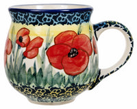 A picture of a Polish Pottery Medium Belly Mug (Poppies in Bloom) | K090S-JZ34 as shown at PolishPotteryOutlet.com/products/the-medium-belly-mug-poppies-in-bloom
