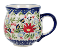 A picture of a Polish Pottery Medium Belly Mug (Floral Fantasy) | K090S-P260 as shown at PolishPotteryOutlet.com/products/the-medium-belly-mug-floral-fantasy