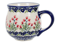 A picture of a Polish Pottery Medium Belly Mug (Burning Thistle) | K090S-P270 as shown at PolishPotteryOutlet.com/products/the-medium-belly-mug-burning-thistle