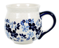 A picture of a Polish Pottery The Medium Belly Mug (Duet Blue Wreath A) | K090S-SB07A as shown at PolishPotteryOutlet.com/products/the-medium-belly-mug-duet-blue-wreath-a