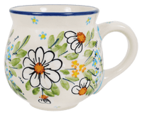 A picture of a Polish Pottery Medium Belly Mug (Daisy Bouquet) | K090S-TAB3 as shown at PolishPotteryOutlet.com/products/the-medium-belly-mug-daisy-bouquet