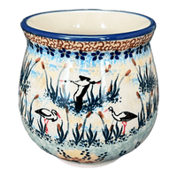 A picture of a Polish Pottery The Medium Belly Mug (Whooping Cranes) | K090S-WK74 as shown at PolishPotteryOutlet.com/products/the-medium-belly-mug-whooping-cranes-k090s-wk74