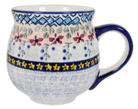 A picture of a Polish Pottery Medium Belly Mug (Lilac Fields) | K090S-WK75 as shown at PolishPotteryOutlet.com/products/the-medium-belly-mug-lilac-fields