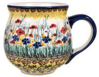 A picture of a Polish Pottery Medium Belly Mug (Sunlit Wildflowers) | K090S-WK77 as shown at PolishPotteryOutlet.com/products/the-medium-belly-mug-sunlit-wildflowers