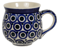 A picture of a Polish Pottery The Medium Belly Mug (Eyes Wide Open) | K090T-58 as shown at PolishPotteryOutlet.com/products/the-medium-belly-mug-eyes-wide-open