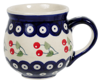 A picture of a Polish Pottery Medium Belly Mug (Cherry Dot) | K090T-70WI as shown at PolishPotteryOutlet.com/products/the-medium-belly-mug-cherry-dot