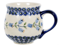 A picture of a Polish Pottery Medium Belly Mug (Lily of the Valley) | K090T-ASD as shown at PolishPotteryOutlet.com/products/the-medium-belly-mug-lily-of-the-valley