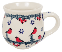 A picture of a Polish Pottery Medium Belly Mug (Red Bird) | K090T-GILE as shown at PolishPotteryOutlet.com/products/copy-of-the-medium-belly-mug-evergreen-eve