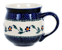 A picture of a Polish Pottery Medium Belly Mug (Morning Glory) | K090T-GI as shown at PolishPotteryOutlet.com/products/the-medium-belly-mug-morning-glory
