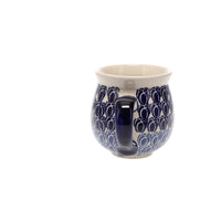 A picture of a Polish Pottery Medium Belly Mug (Tulip Blues) | K090T-GP16 as shown at PolishPotteryOutlet.com/products/the-medium-belly-mug-tulip-blues