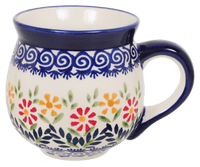 A picture of a Polish Pottery Medium Belly Mug (Flower Power) | K090T-JS14 as shown at PolishPotteryOutlet.com/products/the-medium-belly-mug-flower-power