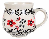 A picture of a Polish Pottery Medium Belly Mug (Scarlet Garden) | K090T-KK01 as shown at PolishPotteryOutlet.com/products/the-medium-belly-mug-scarlet-garden-1
