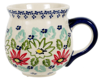 A picture of a Polish Pottery Mug, Belly Mug, 10oz Medium in "Daisy Crown" by Manufaktura | K090T-MC20 as shown at PolishPotteryOutlet.com/products/the-medium-belly-mug-daisy-crown