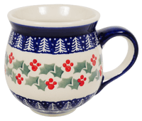 A picture of a Polish Pottery Medium Belly Mug (Holiday Cheer) | K090T-NOS2 as shown at PolishPotteryOutlet.com/products/the-medium-belly-mug-holiday-cheer