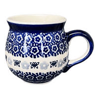 A picture of a Polish Pottery Medium Belly Mug (Butterfly Border) | K090T-P249 as shown at PolishPotteryOutlet.com/products/the-medium-belly-mug-butterfly-border-k090t-p249