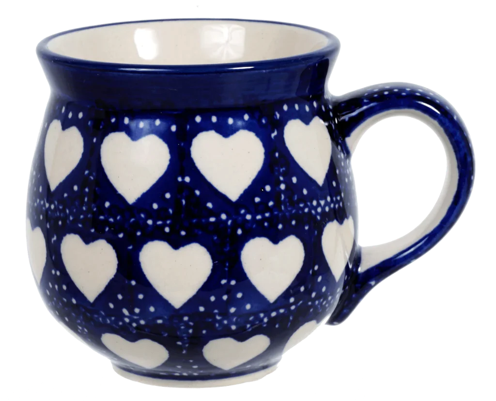 Mug, Belly Mug, 10oz Medium in "Sea of Hearts" by Manufaktura | K090T-SEA