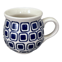 A picture of a Polish Pottery Medium Belly Mug (Navy Retro) | K090U-601A as shown at PolishPotteryOutlet.com/products/the-medium-belly-mug-navy-retro-k090u-601a