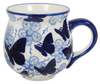 Polish Pottery Medium Belly Mug (Blue Butterfly) | K090U-AS58 at PolishPotteryOutlet.com