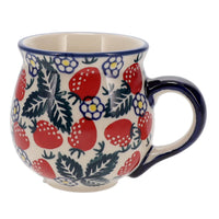 A picture of a Polish Pottery Medium Belly Mug (Strawberry Fields) | K090U-AS59 as shown at PolishPotteryOutlet.com/products/the-medium-belly-mug-strawberry-fields