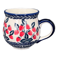 A picture of a Polish Pottery Medium Belly Mug (Fresh Strawberries) | K090U-AS70 as shown at PolishPotteryOutlet.com/products/the-medium-belly-mug-fresh-strawberries-k090u-as70