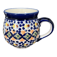 A picture of a Polish Pottery Medium Belly Mug (Kaleidoscope) | K090U-ASR as shown at PolishPotteryOutlet.com/products/the-medium-belly-mug-kaleidoscope-k090u-asr