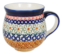 A picture of a Polish Pottery Medium Belly Mug (Chocolate Swirl) | K090U-EOS as shown at PolishPotteryOutlet.com/products/the-medium-belly-mug-chocolate-swirl
