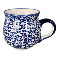 A picture of a Polish Pottery Medium Belly Mug (Blue Canopy) | K090U-IS04 as shown at PolishPotteryOutlet.com/products/the-medium-belly-mug-blue-canopy-k090u-is04