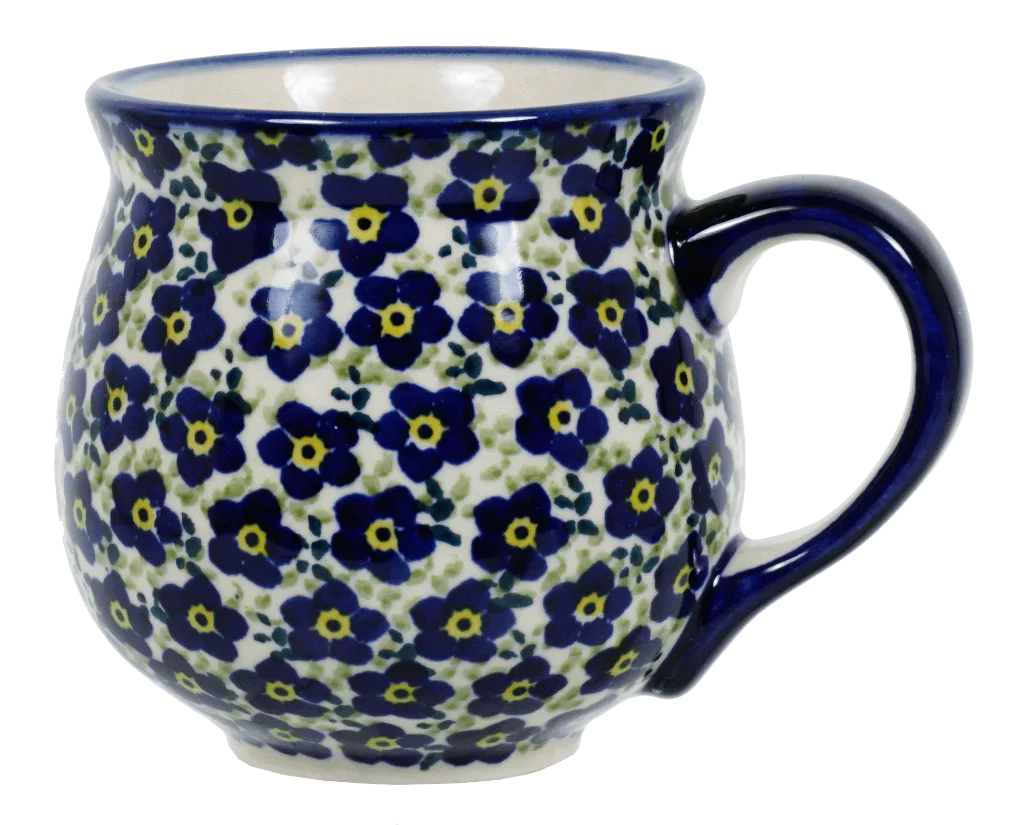 Mug, Belly Mug, 10 oz Medium in "Floral Revival Blue" by Manufaktura | K090U-MKOB
