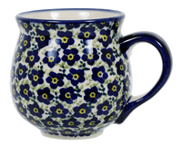 A picture of a Polish Pottery Medium Belly Mug (Floral Revival Blue) | K090U-MKOB as shown at PolishPotteryOutlet.com/products/the-medium-belly-mug-floral-revival-blue-1