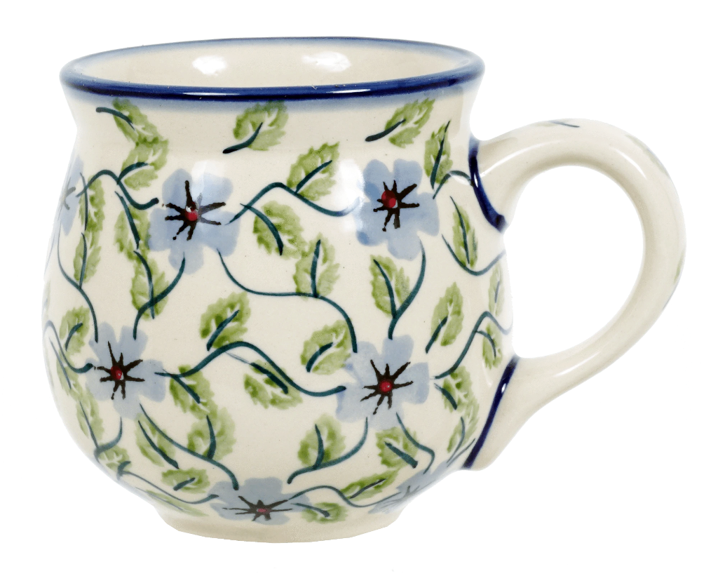 Mug, Belly Mug, 10oz Medium in "Periwinkle Vine" by Manufaktura | K090U-TAB1