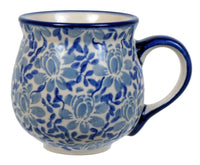 A picture of a Polish Pottery Medium Belly Mug (English Blue) | K090U-AS53 as shown at PolishPotteryOutlet.com/products/the-medium-belly-mug-english-blue