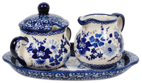A picture of a Polish Pottery Cream and Sugar Set (Blue Life) | K091S-EO39 as shown at PolishPotteryOutlet.com/products/cream-and-sugar-set-blue-life