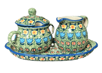 A picture of a Polish Pottery Cream and Sugar Set (Amsterdam) | K091S-LK as shown at PolishPotteryOutlet.com/products/cream-and-sugar-set-amsterdam-k091s-lk