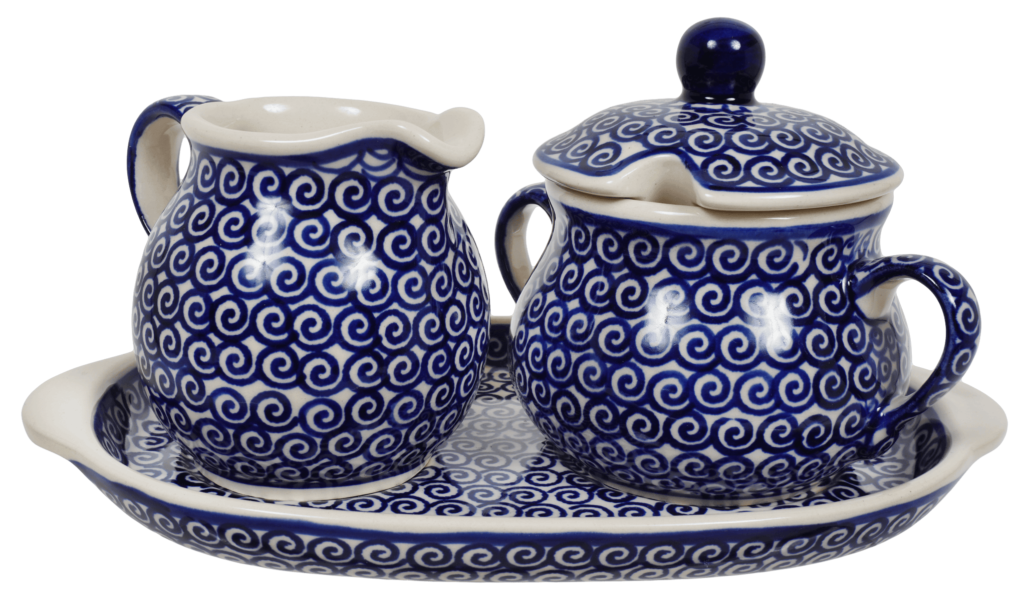 Polish Pottery Cream and Sugar Set Riptide The Polish Pottery Outlet