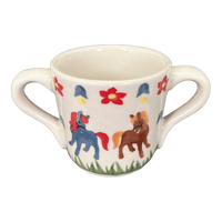 A picture of a Polish Pottery Child's Cup (Ponies & Posies) | K094T-DKON as shown at PolishPotteryOutlet.com/products/childs-cup-ponies-posies-k094t-dkon