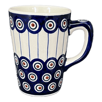 A picture of a Polish Pottery Pluton Mug (Peacock in Line) | K096T-54A as shown at PolishPotteryOutlet.com/products/pluton-mug-peacock-in-line-k096t-54a