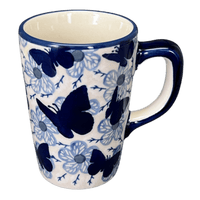 A picture of a Polish Pottery Pluton Mug (Blue Butterfly) | K096U-AS58 as shown at PolishPotteryOutlet.com/products/pluton-mug-blue-butterfly-k096u-as58