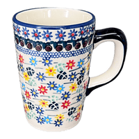 A picture of a Polish Pottery Pluton Mug (Floral Swirl) | K096U-BL01 as shown at PolishPotteryOutlet.com/products/pluton-mug-floral-swirl-k096u-bl01