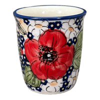 A picture of a Polish Pottery Wine Cup/Q-Tip Holder (Poppies & Posies) | K100S-IM02 as shown at PolishPotteryOutlet.com/products/wine-cup-q-tip-holder-poppies-posies-k100s-im02