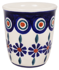 A picture of a Polish Pottery Wine Cup/Q-Tip Holder (Floral Peacock) | K100T-54KK as shown at PolishPotteryOutlet.com/products/wine-cup-q-tip-holder-floral-peacock