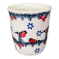 A picture of a Polish Pottery Wine Cup/Q-Tip Holder (Red Bird) | K100T-GILE as shown at PolishPotteryOutlet.com/products/wine-cup-q-tip-holder-red-bird-k100t-gile