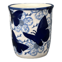 A picture of a Polish Pottery Wine Cup/Q-Tip Holder (Blue Butterfly) | K100U-AS58 as shown at PolishPotteryOutlet.com/products/wine-cup-q-tip-holder-bubble-blast-k100u-iz23-1