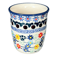 A picture of a Polish Pottery Wine Cup/Q-Tip Holder (Floral Swirl) | K100U-BL01 as shown at PolishPotteryOutlet.com/products/wine-cup-q-tip-holder-floral-swirl-k100u-bl01