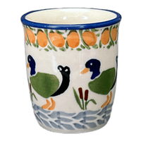 A picture of a Polish Pottery Wine Cup/Q-Tip Holder (Ducks in a Row) | K100U-P323 as shown at PolishPotteryOutlet.com/products/wine-cup-q-tip-holder-ducks-in-a-row-k100u-p323
