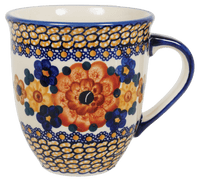 A picture of a Polish Pottery Large Mars Mug (Bouquet in a Basket) | K106S-JZK as shown at PolishPotteryOutlet.com/products/the-large-mars-mug-bouquet-in-a-basket