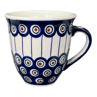 A picture of a Polish Pottery The Large Mars Mug (Peacock in Line) | K106T-54A as shown at PolishPotteryOutlet.com/products/the-large-mars-mug-peacock-in-line-k106t-54a