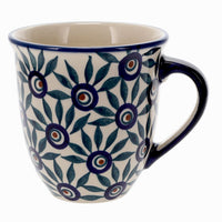 A picture of a Polish Pottery Large Mars Mug (Peacock Parade) | K106U-AS60 as shown at PolishPotteryOutlet.com/products/the-large-mars-mug-peacock-parade
