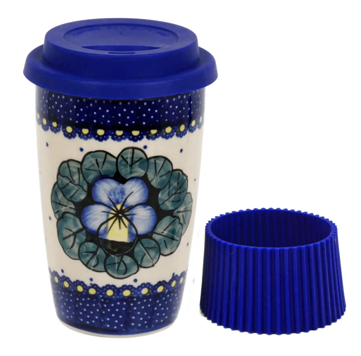 Mug, Travel, 14 oz in "Pansies" by Manufaktura | K115S-JZB