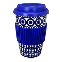 A picture of a Polish Pottery Travel Mug (Gothic) | K115T-13 as shown at PolishPotteryOutlet.com/products/travel-mug-gothic-k115t-13